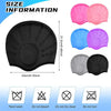 Set of waterproof silicone swimming caps in pink, blue, purple, and gray for long hair