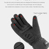 A close-up view of black anti-seismic, anti-slip, and wear-resistant gloves designed for outdoor sports.