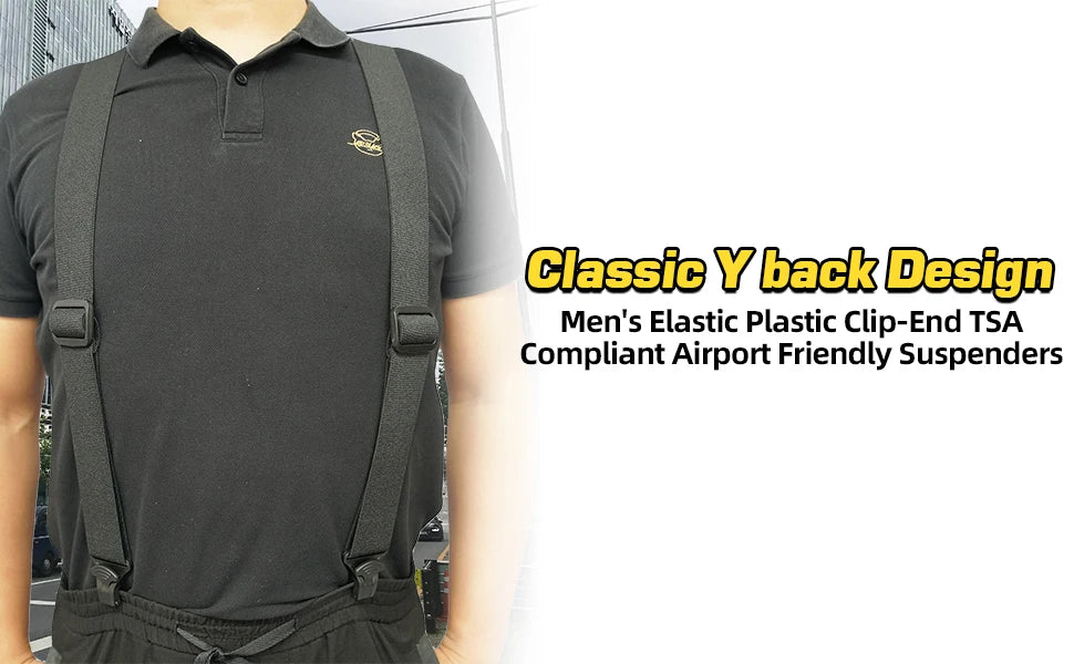 Airport-Friendly Y-Back Suspenders with Plastic Clips