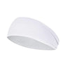 A white stretch sports headband designed for sweat absorption.
