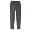 Dark gray men's ice silk performance pants shown flat lay