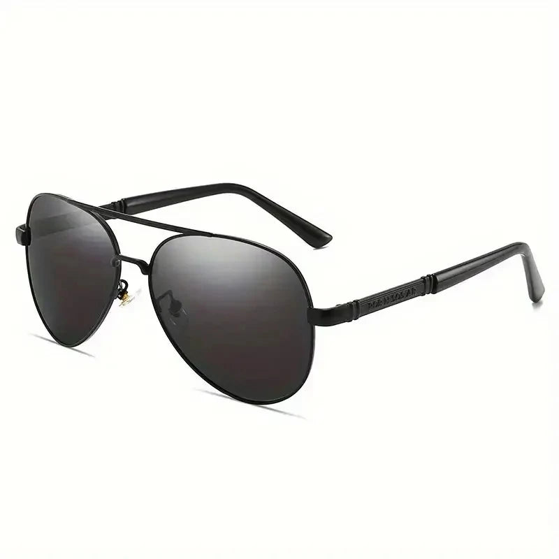 A pair of black men's rectangle polarized sunglasses viewed from the front.