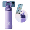 A purple insulated sports water bottle with a magnetic lid and a matching carrying case.