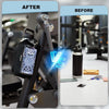 Comparison showing a magnetic accessory holder for water bottles and small items before and after use.