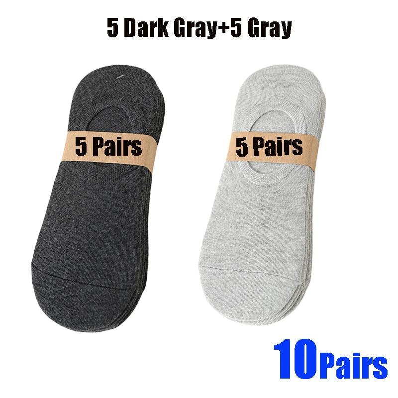 A set of 10 pairs of dark gray and light gray breathable boat socks.