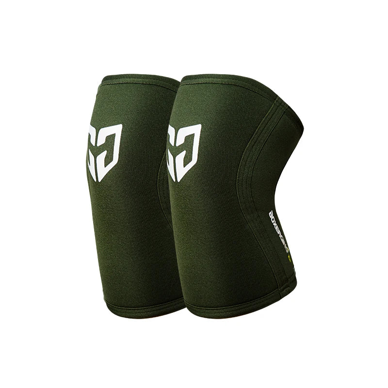 Pair of olive green compression knee sleeves for sports and gym