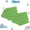 A pile of twenty green cooling microfiber towels for sports and wellness
