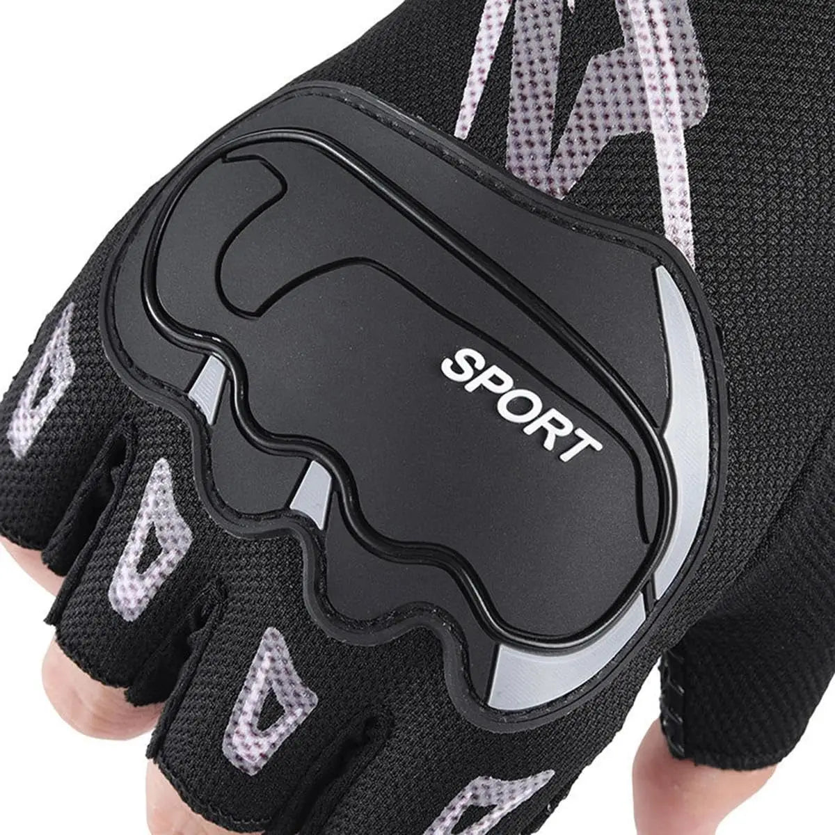 Black half-finger cycling and fitness gloves with a sport grip on the palm