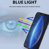 Blue light blocking glasses protecting the eyes, shown next to a smartphone screen.