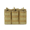 A set of tan tactical magazine pouches designed for plate carriers.