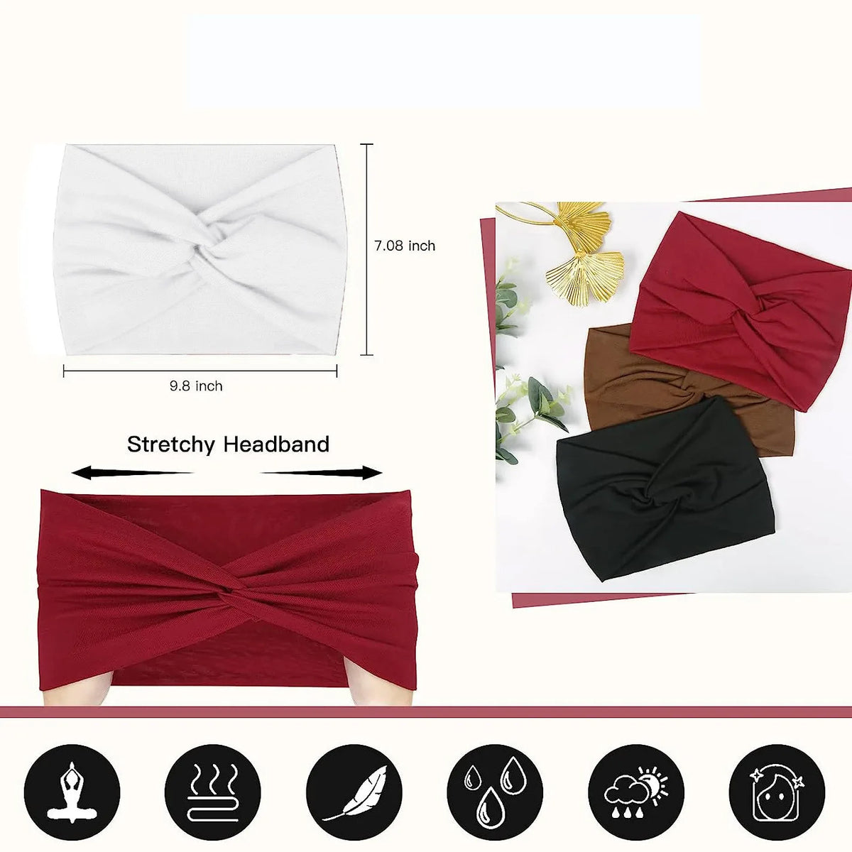 Un set de bandeaux de sport rouges et noirs, pliés pour la vente.