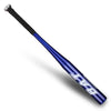 A blue and black baseball bat with a silver tip shown diagonally.
