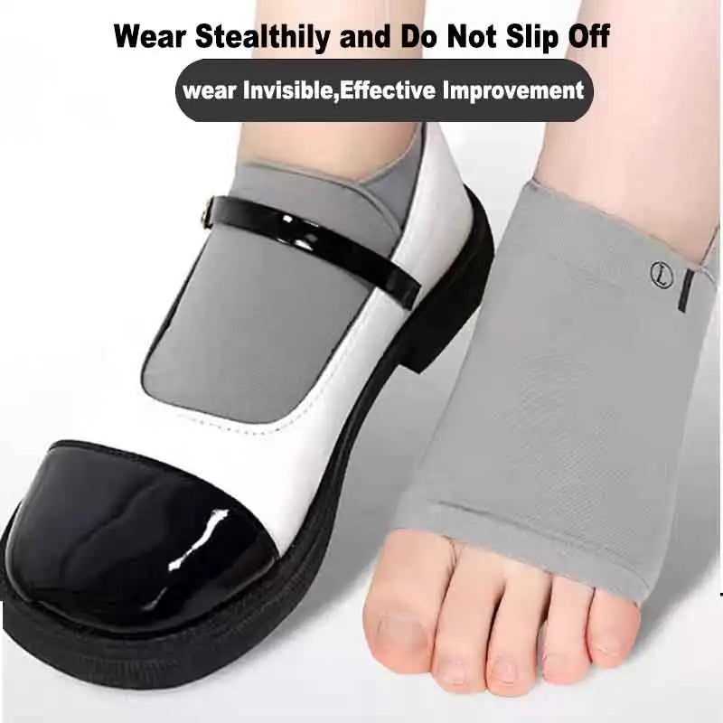 Silicone arch support insoles shown on a foot, demonstrating wearability and effectiveness.