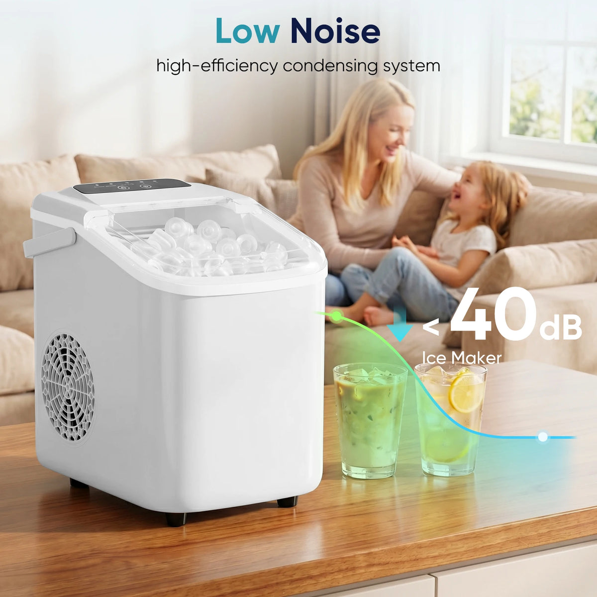 Compact Countertop Ice Maker with Basket and Handle