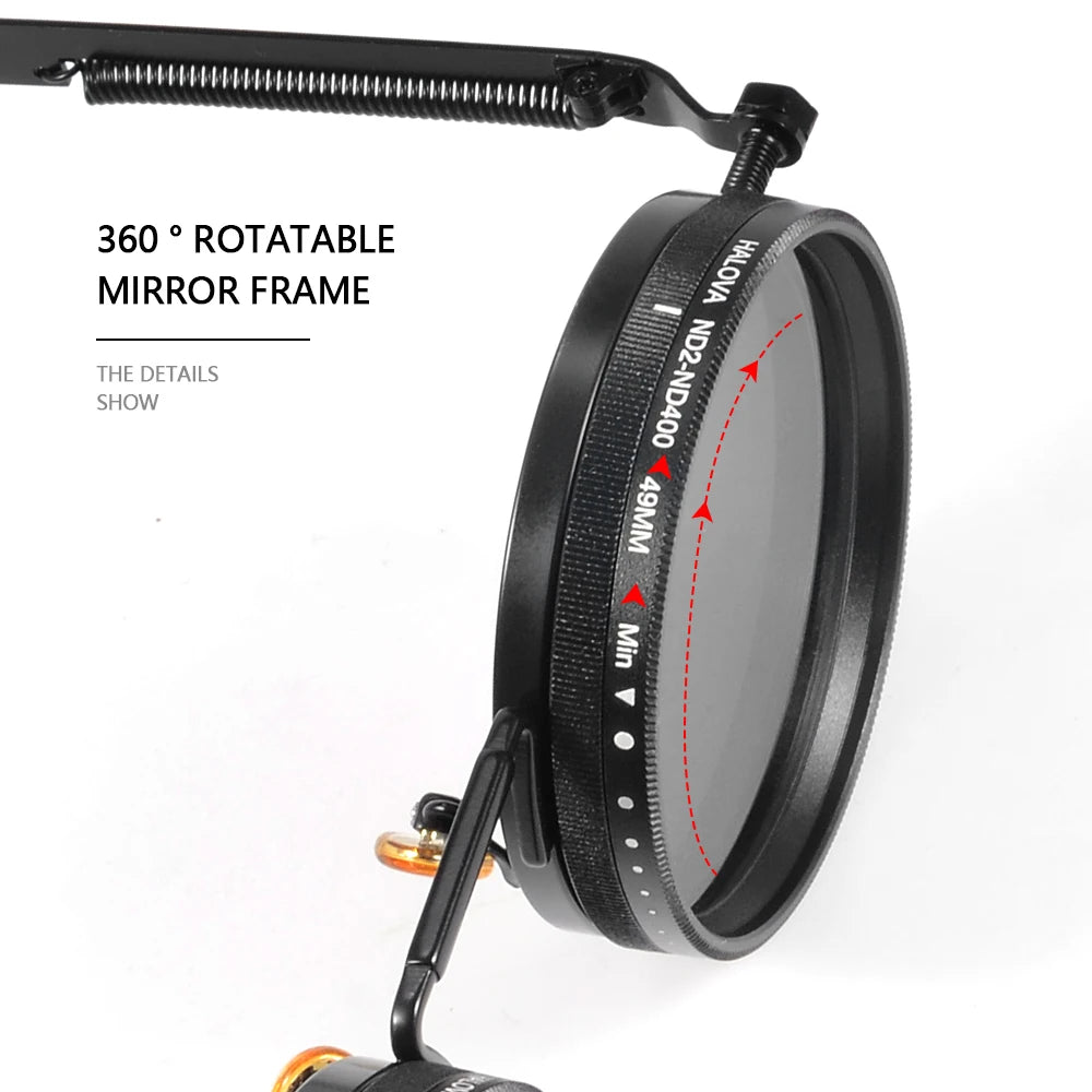 Cadre miroir rotatif noir 360° pour lunettes de soleil avec filtre ND2-ND400.