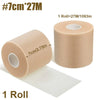 Roll of beige athletic tape measuring 7cm wide and 27 meters long