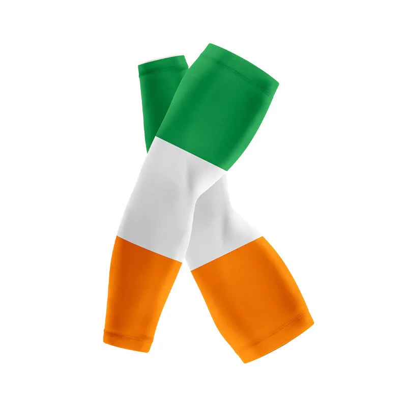 Green, white, and orange national flag arm sleeves for sports and sun protection