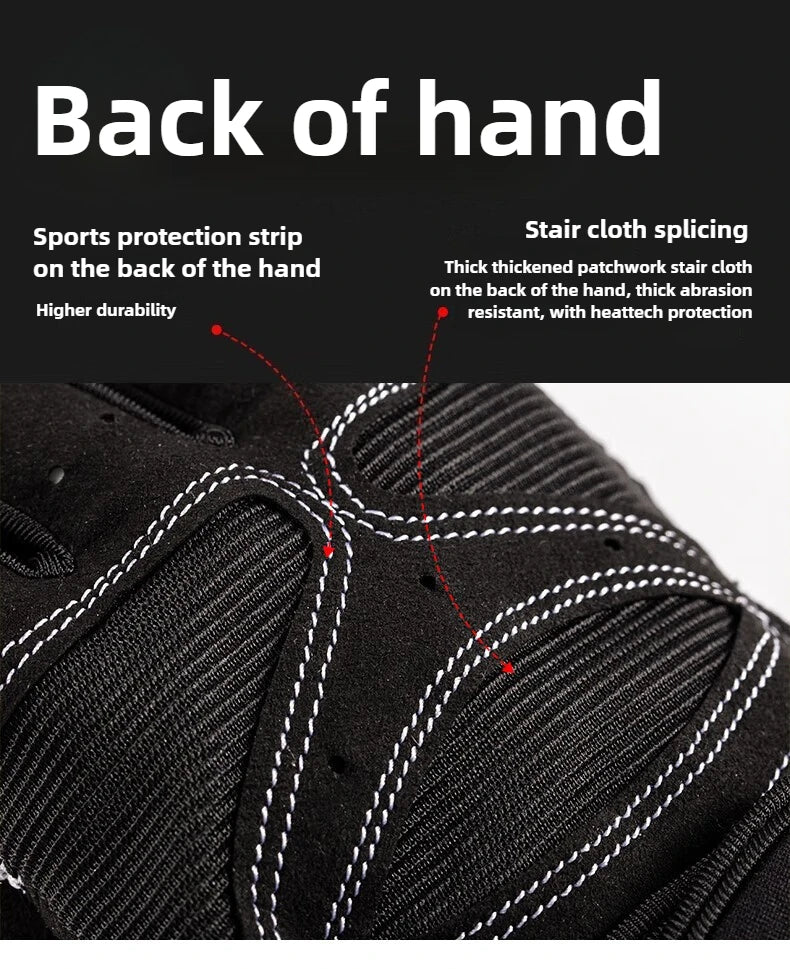 Gros plan sur le dos d'un gant de sport noir, montrant les coutures et la texture du tissu.