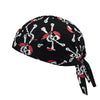 Pañuelo de pirata con calavera de ciclismo negra, diseño con calaveras blancas y rojas