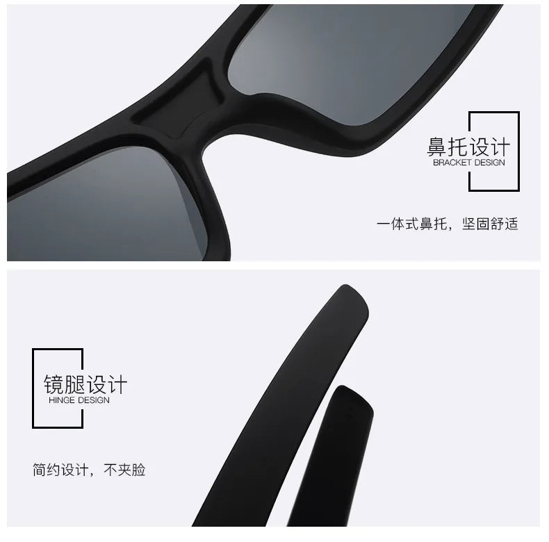 Close-up view of black vintage rectangle sunglasses showing bracket and hinge designs.