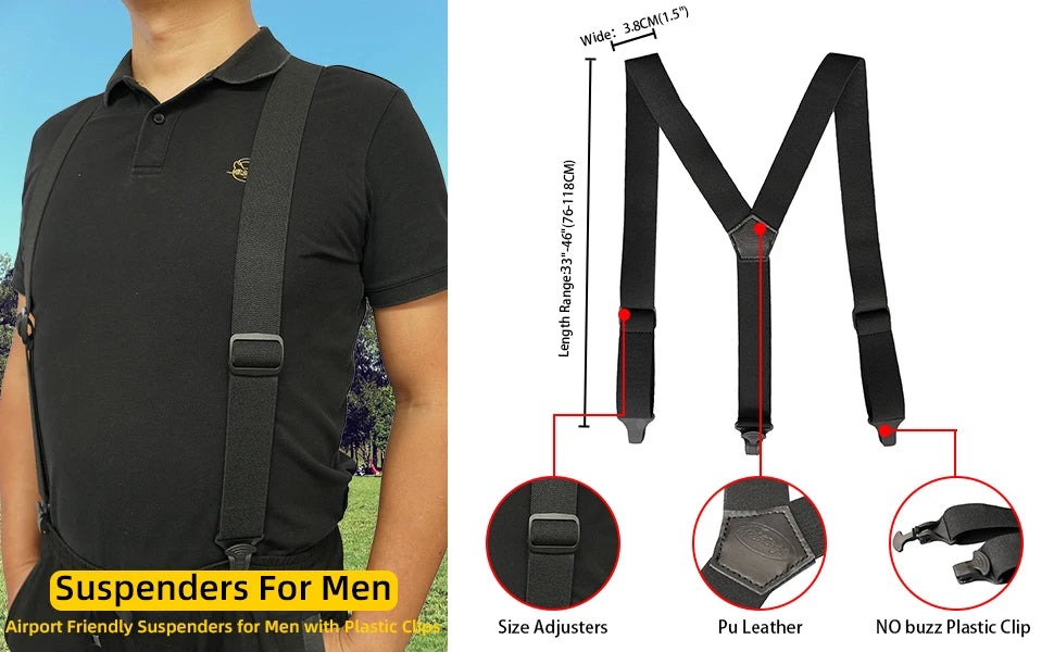 Airport-Friendly Y-Back Suspenders with Plastic Clips