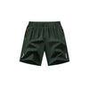 Dark green men's lightweight quick-dry running shorts shown flat lay.