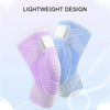 Lightweight knee compression sleeve in purple and blue for pain relief