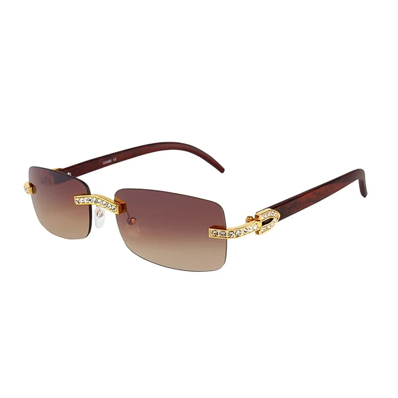 Gafas sin montura de acetato marrón con detalles de strass dorados