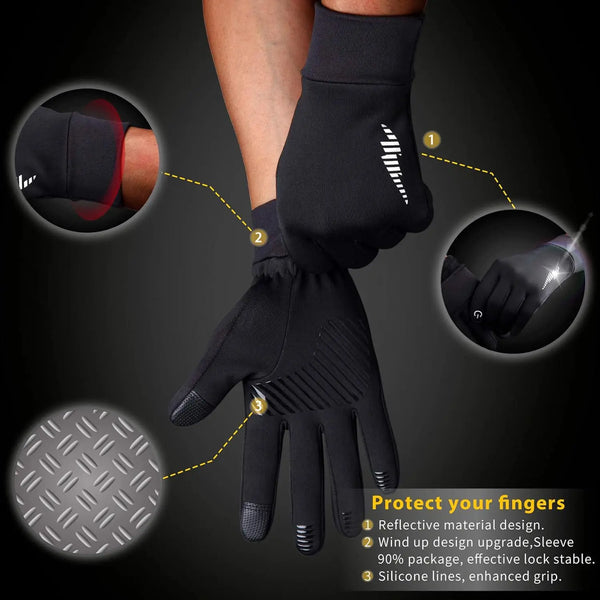 Schwarze Touchscreen-Handschuhe mit reflektierendem Materialdesign und Silikongriff für Wintersport