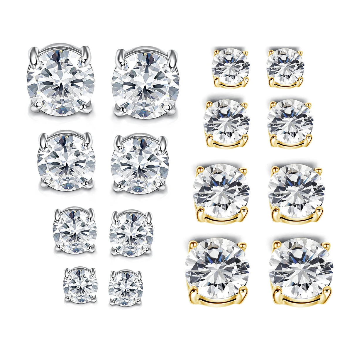 A collection of magnetic cubic zirconia stud earrings in various sizes and settings.