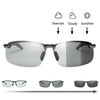 Un juego de gafas polarizadas fotochromicas en tres tonos: transparente, gris y gris oscuro.
