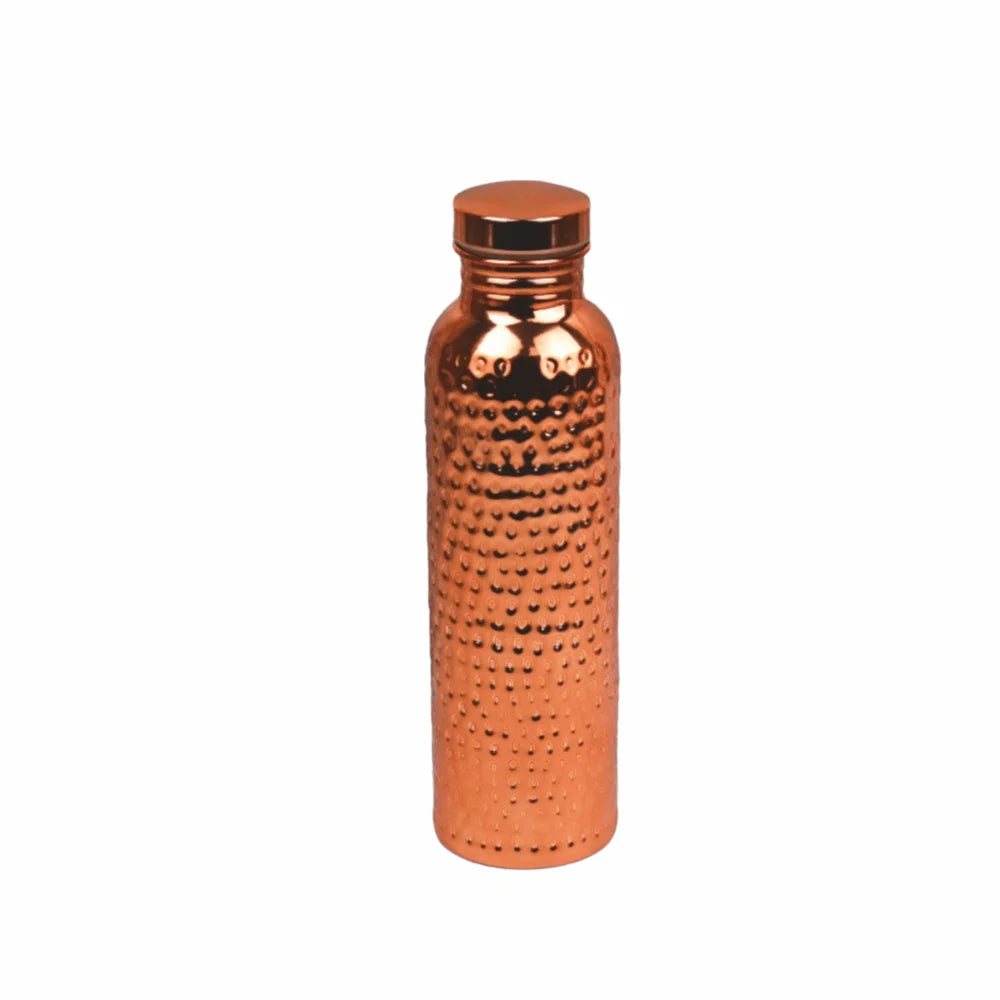 A copper insulated water bottle with a screw cap and anti-slip grip.