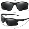 A pair of black sport sunglasses shown from the front and a 45-degree angle.
