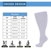 Size chart and illustration of compression socks for running, body-building, rope skipping, and bicycle activities.
