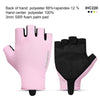 Pair of pink and black half-finger cycling gloves with SBR foam palm pads