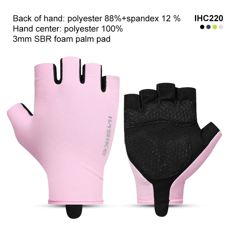 Pair of pink and black half-finger cycling gloves with SBR foam palm pads