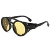 Black retro steampunk goggles sunglasses with gold accents