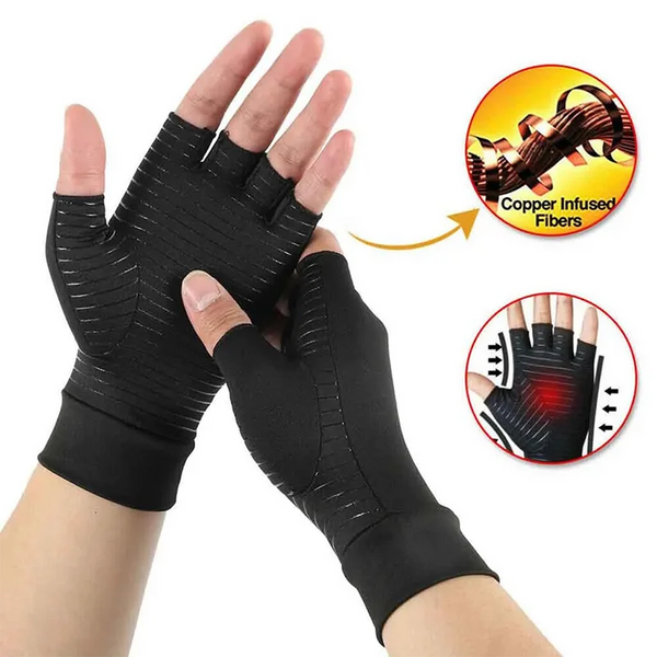 Schwarze Kompressionshandschuhe mit kupferinfundierten Fasern für Unterstützung und Linderung von Arthritis