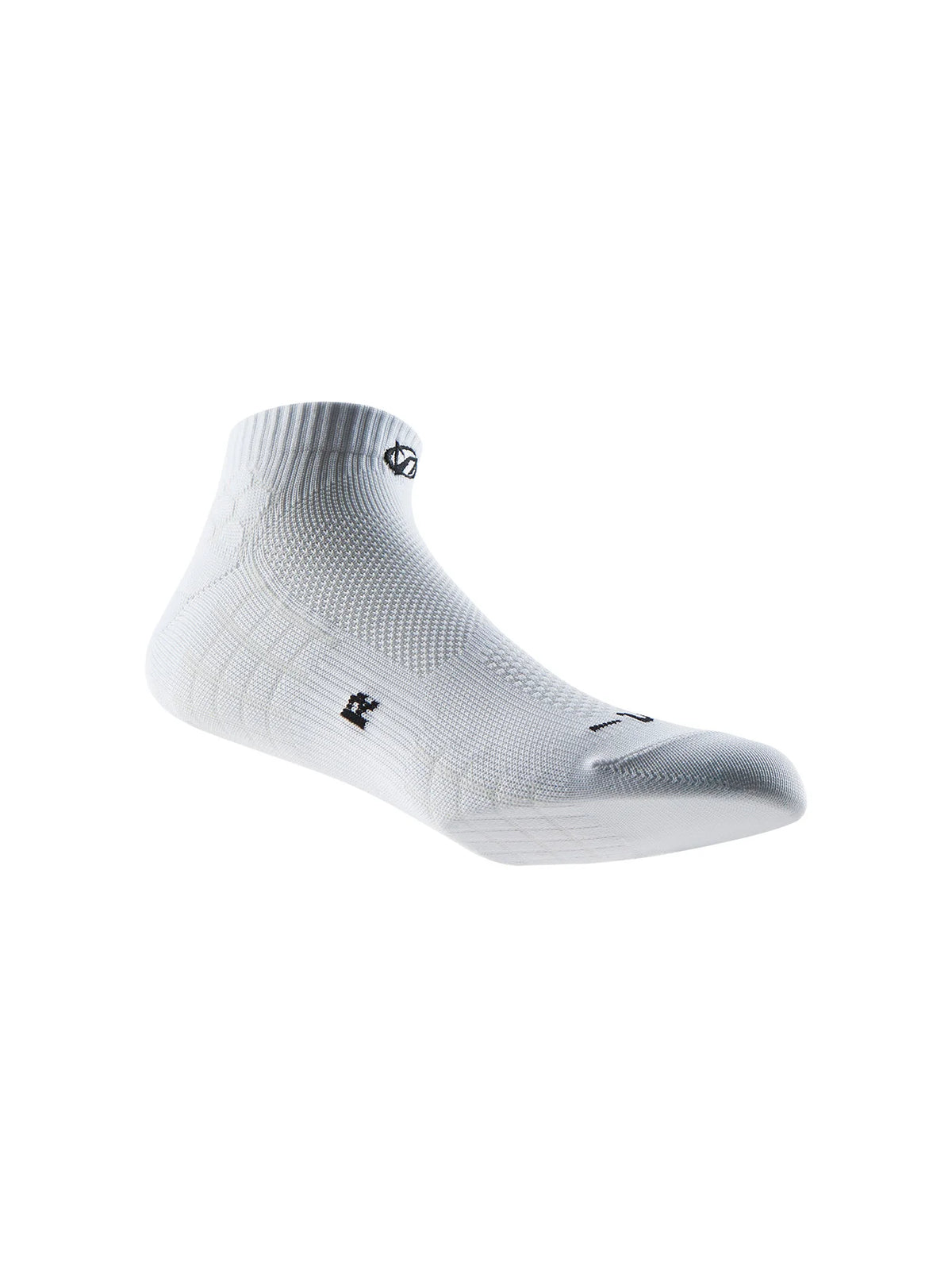 White performance ankle socks for running and athletic activities shown from the side.
