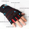 A black half finger wrist guard is shown on a hand, highlighting features like stitching and breathable fabric designs.