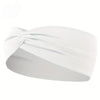 White knotted elastic sports headband worn on a head