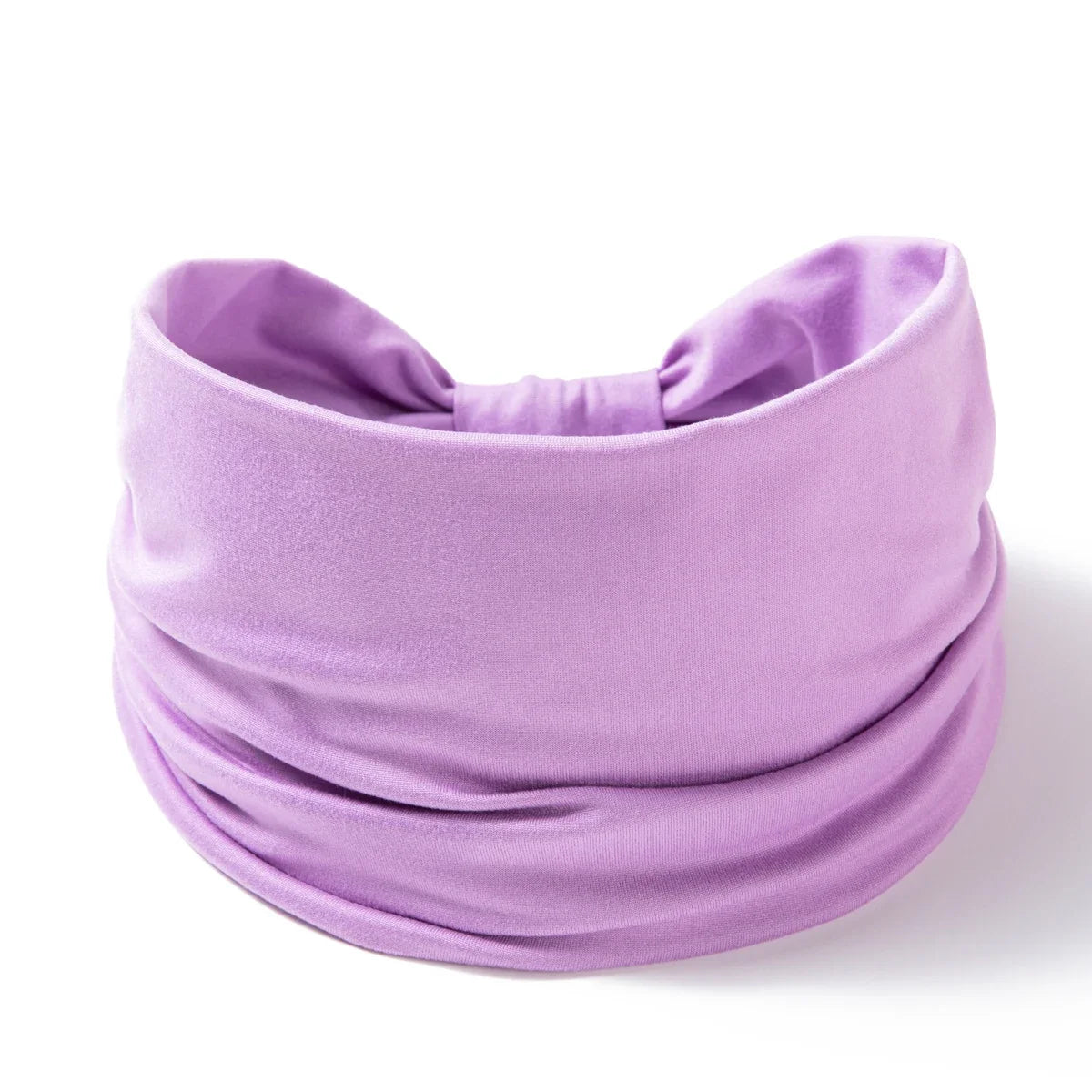 A lavender boho wide headband hair wrap for women, folded and displayed against a white background.