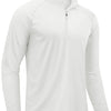 A white men's lightweight UV protection long sleeve shirt shown in a front view.