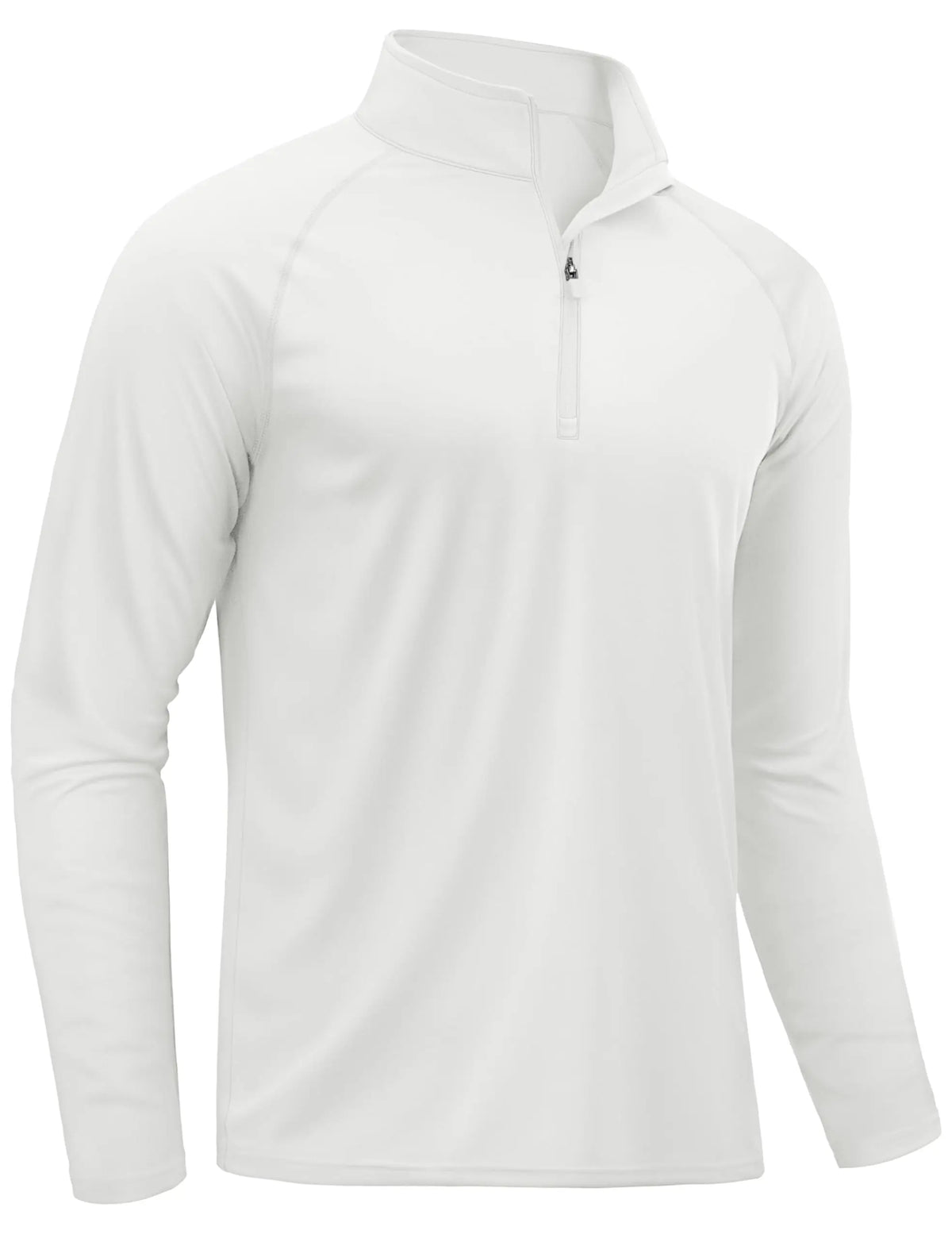 A white men's lightweight UV protection long sleeve shirt shown in a front view.