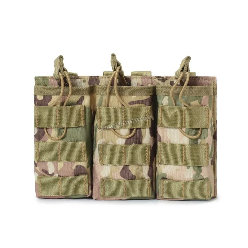 A pair of olive green tactical magazine pouches designed for plate carriers.