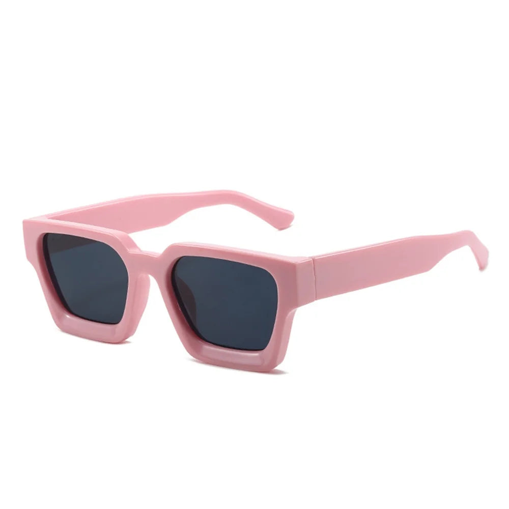 Pink retro square frame sunglasses with dark lenses