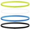 Vier elastische Sport-Headbänder in Neon-Gelb, Weiß, Blau und Schwarz.