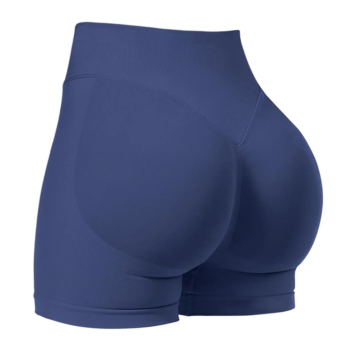 Short de yoga sans couture taille haute bleu marine, vue de dos.