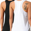 A woman wearing a white breathable sport tank top with a black tattoo on the upper back.