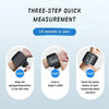 Three-step quick measurement guide showing how to use a digital wrist blood pressure monitor.